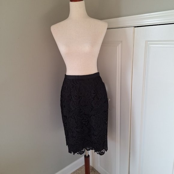 Black Skirt w/ Lace Overlay Adrianna Papell Evening Essentials Lord & Taylor NWT - Picture 2 of 9